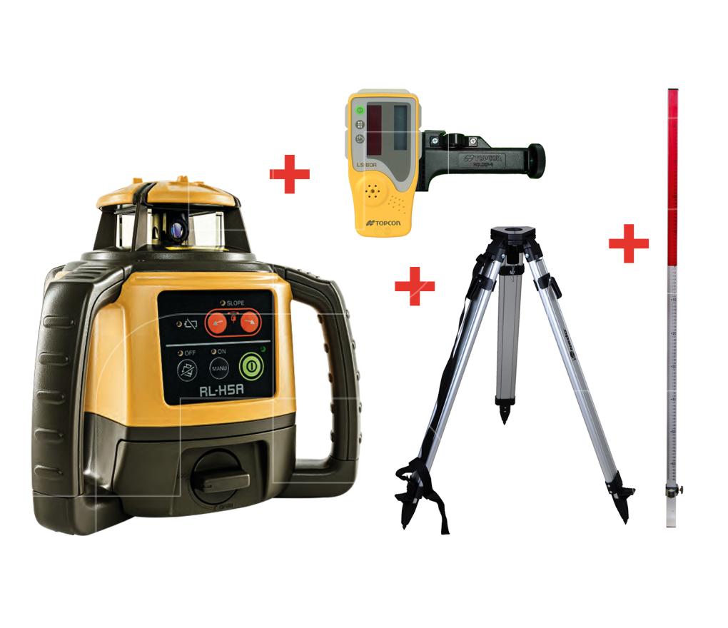 Topcon RL-H5A bouwlaser (+ontvanger LS-80) – pakket (=+driepoot en baaklat)